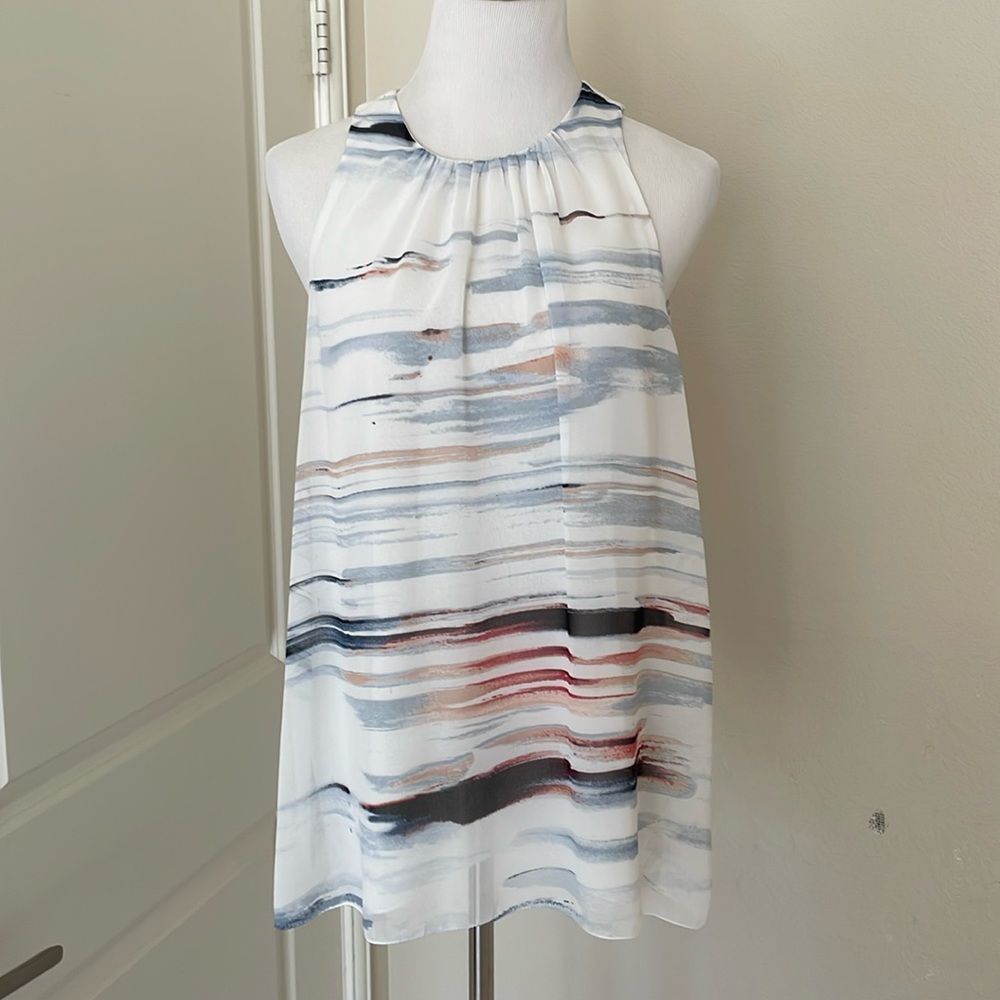 Vince Camaro Blouse Watercolor Sleeveless Trapeze Shell Top M Medium